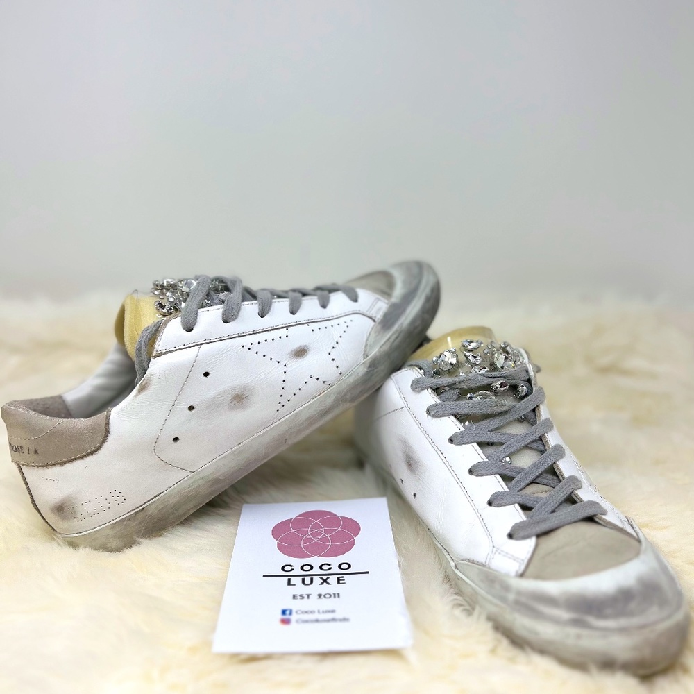 Golden Goose White Crystal Low Top Sneakers